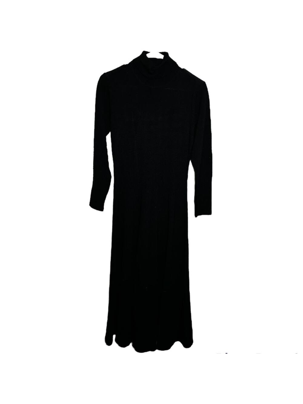 VTG Ellen Ashley Sweater Dress 100% Wool 3/4 Sleeve Turtleneck Knit Black Small